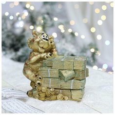 Керамика ручной работы Копилка "Тигр с деньгами", символ года 2022, золотая, керамика, 16 см