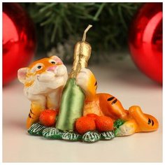 Дарим Красиво Свеча новогодняя декоративная "Тигр с шампанским", 10х6,1х7 см, микс