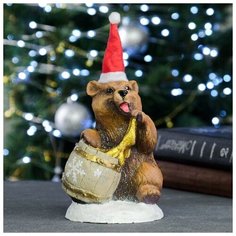 Хорошие сувениры Копилка "Медведь с бочонком новогодний" 12х8х14см