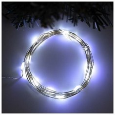 Luazon Lighting Гирлянда "Нить" 2 м роса, IP20, серебристая нить, 20 LED, свечение белое, фиксинг, USB