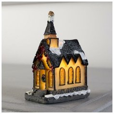 Luazon Lighting Фигура керамическая световая "Домик с зеленой крышей" 7 см, 1 LED, AG1*2, тёплое белое