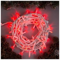 Luazon Lighting Гирлянда "Нить" 10 м , IP65, УМС, белая нить, 100 LED, свечение красное, 220 В