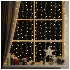 Luazon Lighting Гирлянда "Занавес" 2 х 1.5 м с насадками "Шарики", IP20, прозрачная нить, 360 LED, свечение тёплое белое, 8 режимов, 220 В
