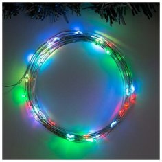Luazon Lighting Гирлянда "Нить" 5 м роса, IP20, серебристая нить, 50 LED, свечение RGB, переливы, 3 х AA