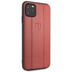 Чехол Ferrari для iPhone 11 Pro Max Stamped logo Embossed lines Hard Leather Red