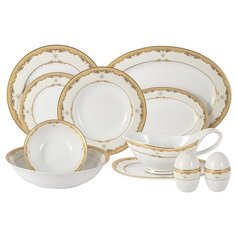 Обеденный сервиз "Корона" на 6 персон, 27 предметов, цвет белый + золотой, материал фарфор, Midori, MI2-K3036-E6_27