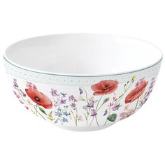 Салатник "Красные маки" средний 15 см фарфор, цвет белый, Easy Life, EL-R1191_COQU
