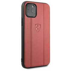 Чехол Ferrari для iPhone 11 Pro Stamped logo Embossed lines Hard Leather Red