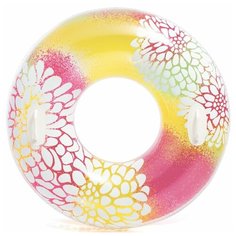 Надувной круг Intex Прозрачный с ручками желтый с розовым, диаметр 97см, от 9 лет