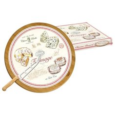 Блюдо для сыра вращающееся с ножом Fromage, диаметр 32 см, материал бамбук + стекло, Easy Life, EL-0888_FRMA