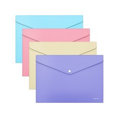 Папка- конверт на кнопке пластиковая ErichKrause Diagonal Pastel, непрозрачная, A4, ассорти 50323