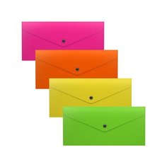 Папка- конверт на кнопке пластиковая ErichKrause Glossy Neon, полупрозрачная, Travel, ассорти 50304