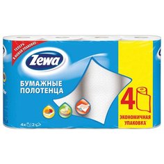 Полотенца бумажные в рулонах Zewa, 2- слойные, 14м/рул, тиснение, белые, 4шт. (арт. 182105)