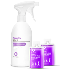 Средство для мытья стекол и зеркал. Многоразовая бутылка и 2 концентрата (разводится на 2 x 500 мл готового средства) Dutybox