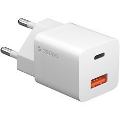 Сетевое зарядное устройство c технологией GaN USB- C+USB A, PD 3.0, QC 3.0, 20 Вт Deppa