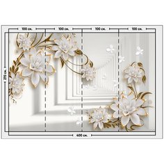 Фотообои / флизелиновые обои 3D коридор с цветами / флизелиновые готовые на стену / на кухню, в прихожую, спальню, гостиную, зал / 3Д расширяющие пространство 4 x 2,7 м Photostena