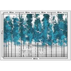 Фотообои / флизелиновые обои 3D Серебряные олени и птицы 4 x 2,7 м Photostena