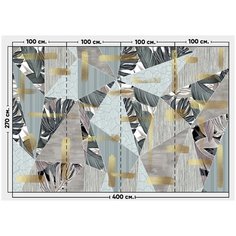 Фотообои / флизелиновые обои Тропический узор с мозаикой / полигональные / текстурные / на кухню, в прихожую, спальню, гостиную, зал / флизелиновые готовые на стену 4 x 2,7 м Photostena