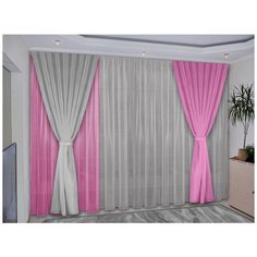 Легкий комплект штор Наркисса из четырех полотен для гостиной, спальни, зала, тюль вуаль, розовый-серый Реалтекс