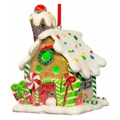Ёлочная игрушка пряничный домик с подсветкой LED-огнями, полирезин, 6х6х8 см, Forest Market