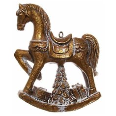 Ёлочная игрушка лошадка-качалка С подарками, полистоун, золотая, 10 см, SHISHI