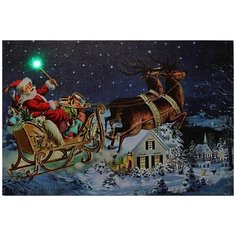 Светящаяся музыкальная картина волшебный полёт санты, LED-огни и оптоволоконная подсветка, 60х40 см, таймер, батарейки, Peha Magic