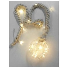 Светящаяся верёвочка фисэль с шаром 10 см, 30 теплых белых LED-огней, 1м+5 м (подводка), Peha Magic