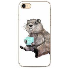 Силиконовый чехол "Бобер с кружкой" на Apple iPhone 7 / Айфон 7 Case Place