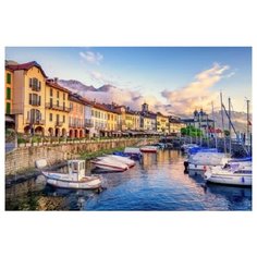 Алмазная мозаика, блестящая "Лодочки у пристани", 30х40 см (с подрамником, с полным заполнением) Рыжий кот