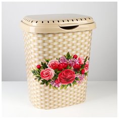 Корзина для белья 40л с декором "Букет" 4855688 Violet