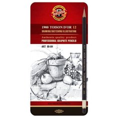 Карандаши чернографитные Набор карандашей ч/г Koh-I-Noor "Toison D`or 1902 Art" 12шт, 8B-8H, заточен., метал. пенал