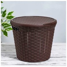 Корзина для белья круглая с крышкой 15 л, 32х32х27 см "Ротанг", цвет коричневый 1118819 Violet