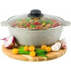 Жаровня (сотейник) 3,7 л 26 см Elan Gallery гармония вкуса Серый агат с крышкой D26 несъёмная ручка