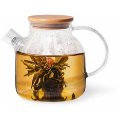 Чайник заварочный 1200мл с бамбуковой крышкой и стальным фильтром (стекло) Fissman