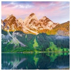 Алмазная мозаика "Горный пейзаж с озером", блестящая, 20х20 см Рыжий кот