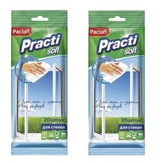 Комплект Paclan Practi Soft Влажные салфетки для стекол 20 шт/упак. х 2 упак.