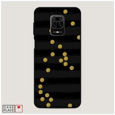 Чехол силиконовый Матовый Xiaomi Redmi Note 9S Черные полоски с золотыми кружками Case Place