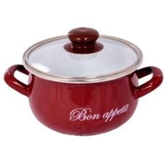 INTEROS Кастрюля эмалированная 2,1л бордо Интерос