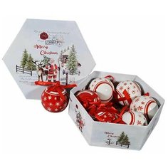 Набор ёлочных шариков диаметр 8 см, 7 шт, бело- красные в снежинку Avrora