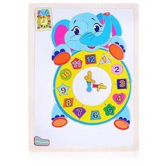 Пазл магнитный деревянный Щепочка "Слоненок с часами" рамка 30×23 см