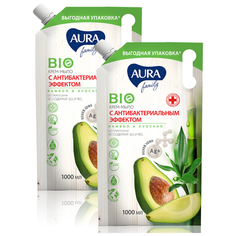 AURA FAMILY Крем-мыло с антибактериальным эффектом Бамбук и Авокадо 1000мл (2 шт в наборе)
