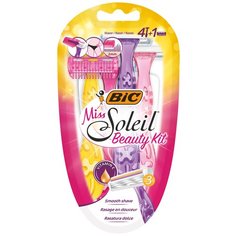 Бритва женская одноразовая, 3 лезвия, 4 летних цвета, Miss Soleil Beauty Kit, уп. 4 шт. + триммер BIC