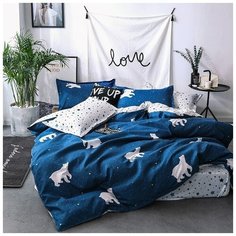 Комплект постельного белья Grazia Textile Bears, 1,5 спальный, смесовая ткань, 2 наволочки 50х70, синий, белый, медведи, звёзды