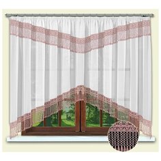 Короткие занавески Зенобия на кухню, дачу, тюль-вуаль, розовые, 300*160 см. Реалтекс