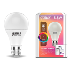 Умная Wi-Fi лампочка Gauss Smart Home А60 8,5W 806лм E27, управление голосом/смартфоном, с изменением цвета и температуры, диммируемая