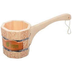 Ковш-черпак для бани И сауны 1,5 Л С длинной ручкой, орнамент "цветы", липа (1/5) "банные штучки" 3