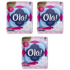 Комплект OLA! Прокладки жен. гигиен. ультратонкие для обиль. выделений шелковистые 8 шт/упак.х 3 уп.