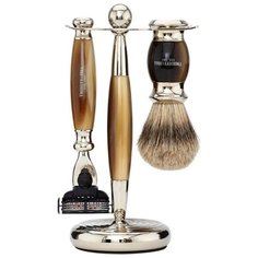 Truefitt & Hill Набор Edwardian Faux Horn: Badger Brush Mach III Razor Stand (кисть для бритья + станок Mach III + подставка) рог