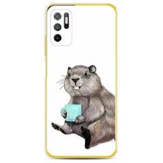 Силиконовый чехол "Бобер с кружкой" на Xiaomi Poco M3 Pro / Сяоми Поко М3 Про Case Place