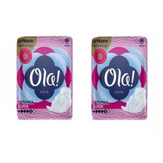 Комплект OLA ! Прокладки жен. гигиен. ультратонкие для обиль. выдел. c сеточкой 8 шт./упак.х 2 уп.